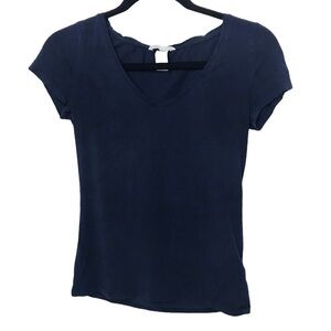 H&M Basic Blue V Neck Short Sleeve T Shirt Tee Small